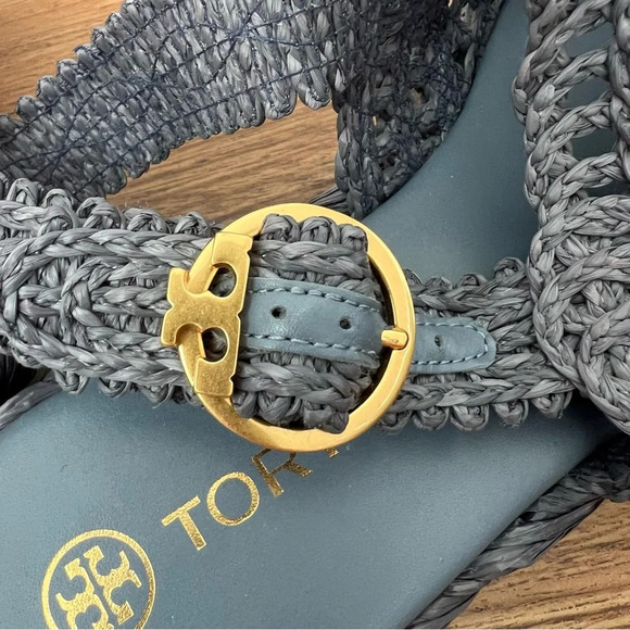 Tory Burch Raffia Canvas Crochet Trim Platform Slingback Espadrilles Sandals - Picture 6 of 10